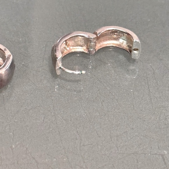 ✨ Stylish Vintage Sterling Silver and Pave Crystal Huggie Earrings - Picture 13 of 15